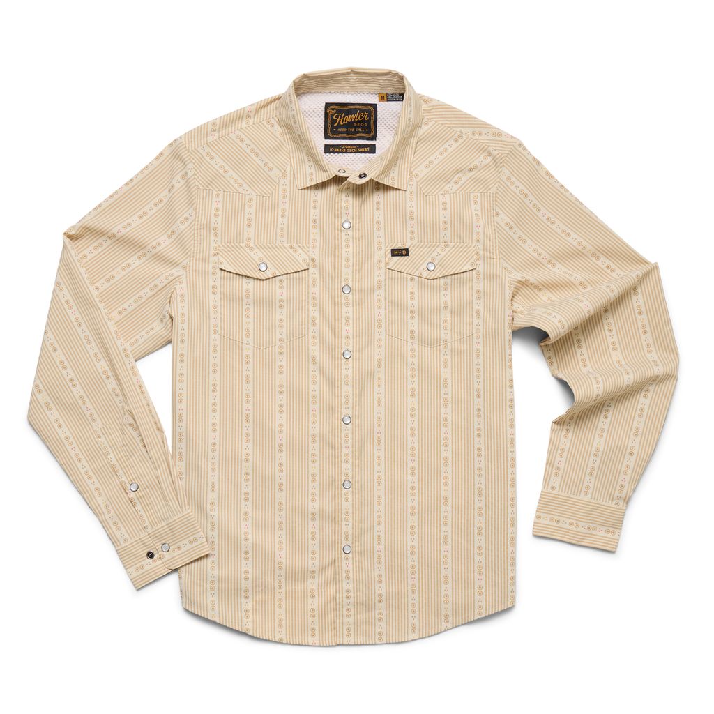 H Bar B Tech Long Sleeve Shirt- Mosquero Stripe/Brown Rice